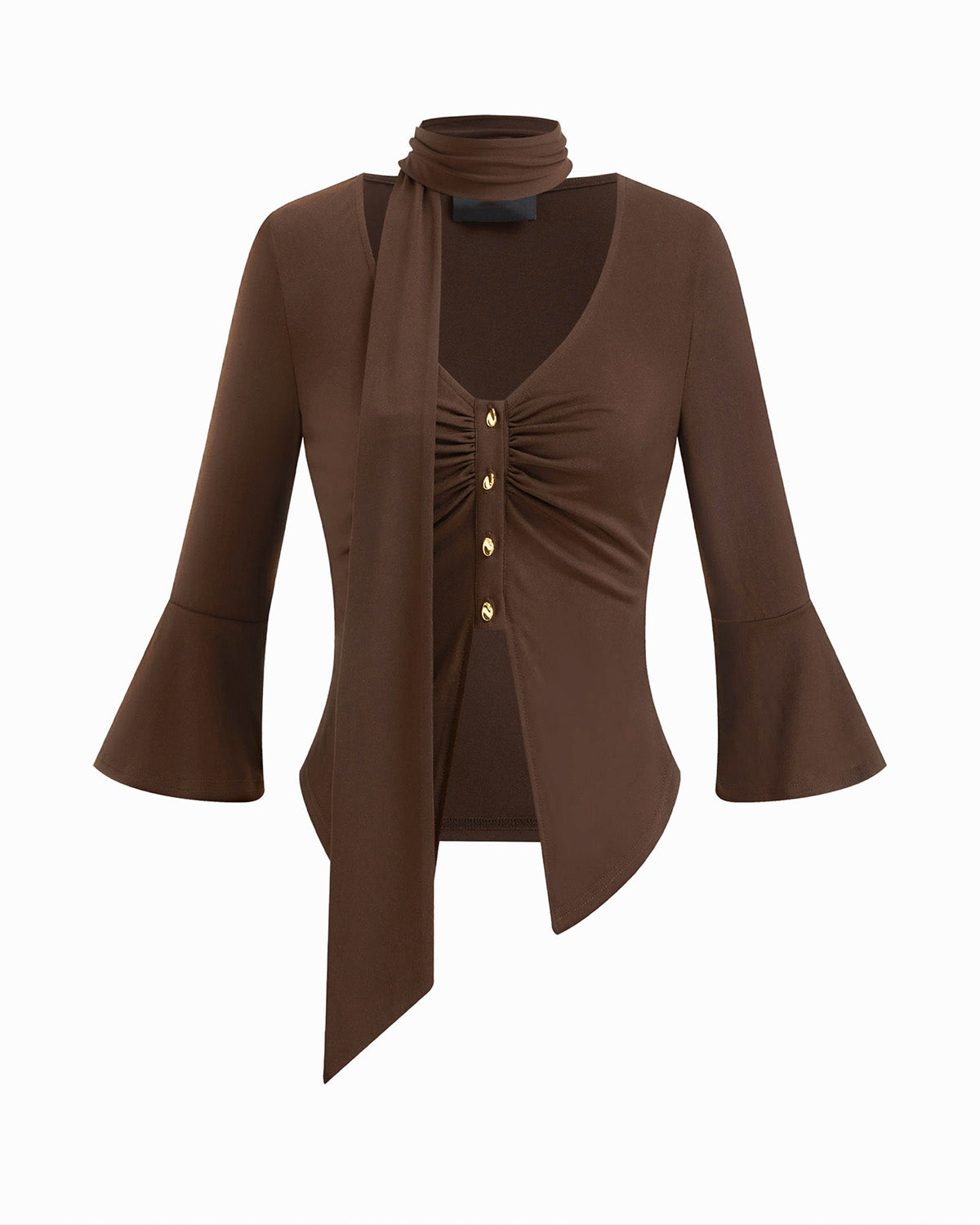 Brown Ribbed Front Split Top