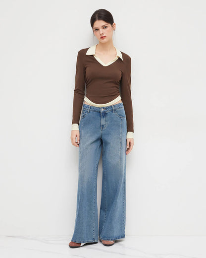 topwear,tops,casual, casual chic,gen z, millenial, minimal, summer,knitted, stretchable,ribbed,brown,color block, solid,contrast,slim fit,fitted,waist length,straight hem,collared,no straps,set in sleeves,short sleeves, OY2154, 25080016GG