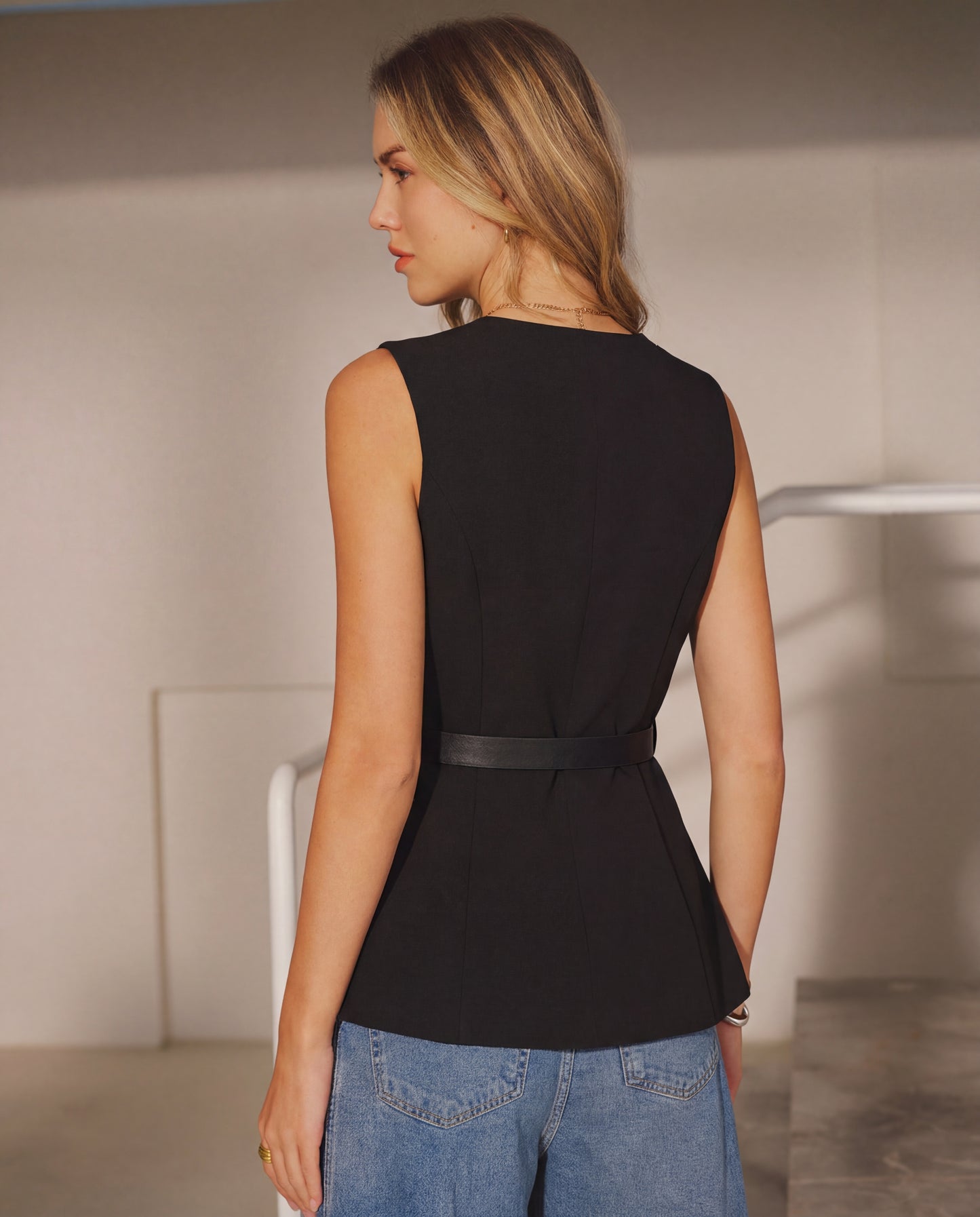 Gold Accent Vest In Black