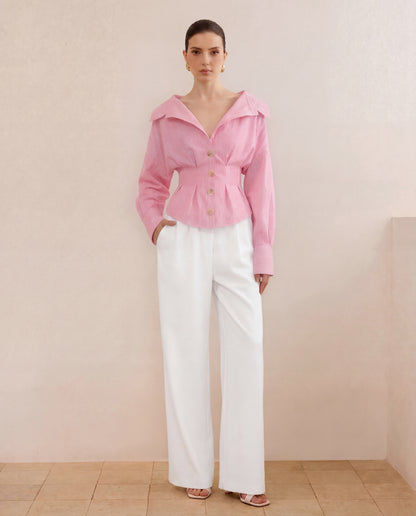 Pink Stripe Shirt With Cinched Waist