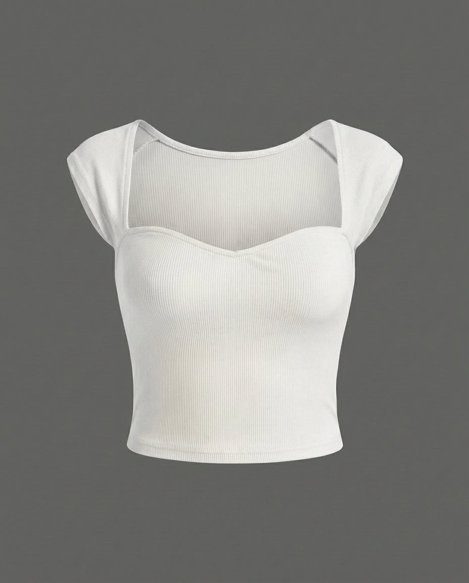 topwear,tops,casual,streetwear,knitted,single jersey,white,solid,slim fit,crop,crop,sweetheart neck,cap sleeves	24060027AC, OY648