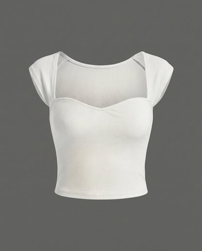 topwear,tops,casual,streetwear,knitted,single jersey,white,solid,slim fit,crop,crop,sweetheart neck,cap sleeves	24060027AC, OY648