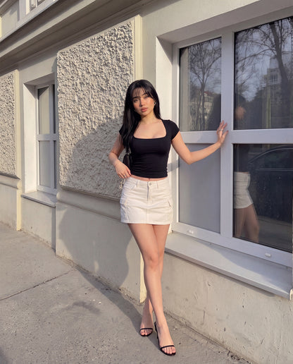 Contour Square Neck Top- Black
