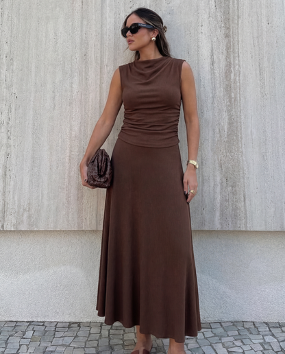 Cocoa Cowl Neck Top and Skirt Coord Set