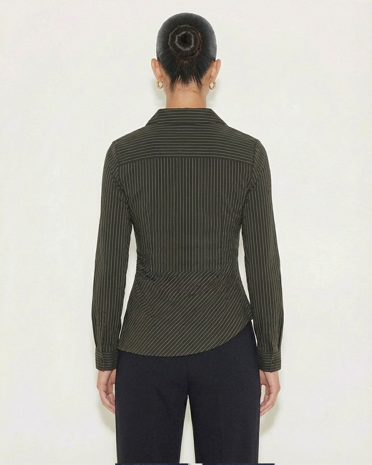 Black Pinstripe Asymmetric Hem Shirt