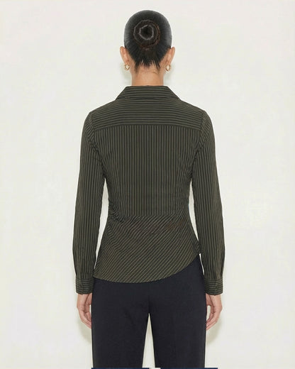 Black Pinstripe Asymmetric Hem Shirt
