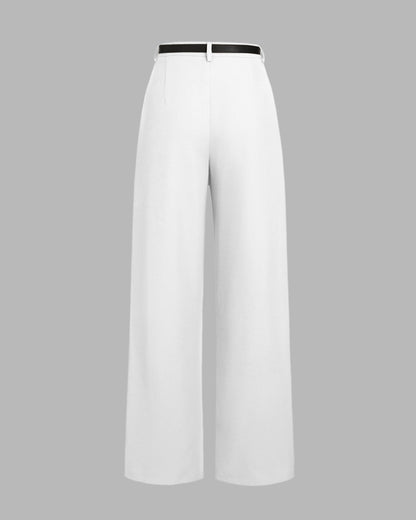 bottomwear,pants,semi-formal,workwear,stretchable,polyester, spandex, white,pleated,tailored fit,wide leg,full length,high rise, 25080013GG, OY975