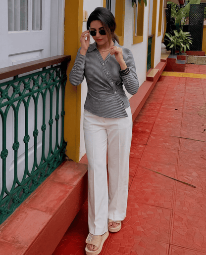 Black Stripe Asymmetric Hem Shirt