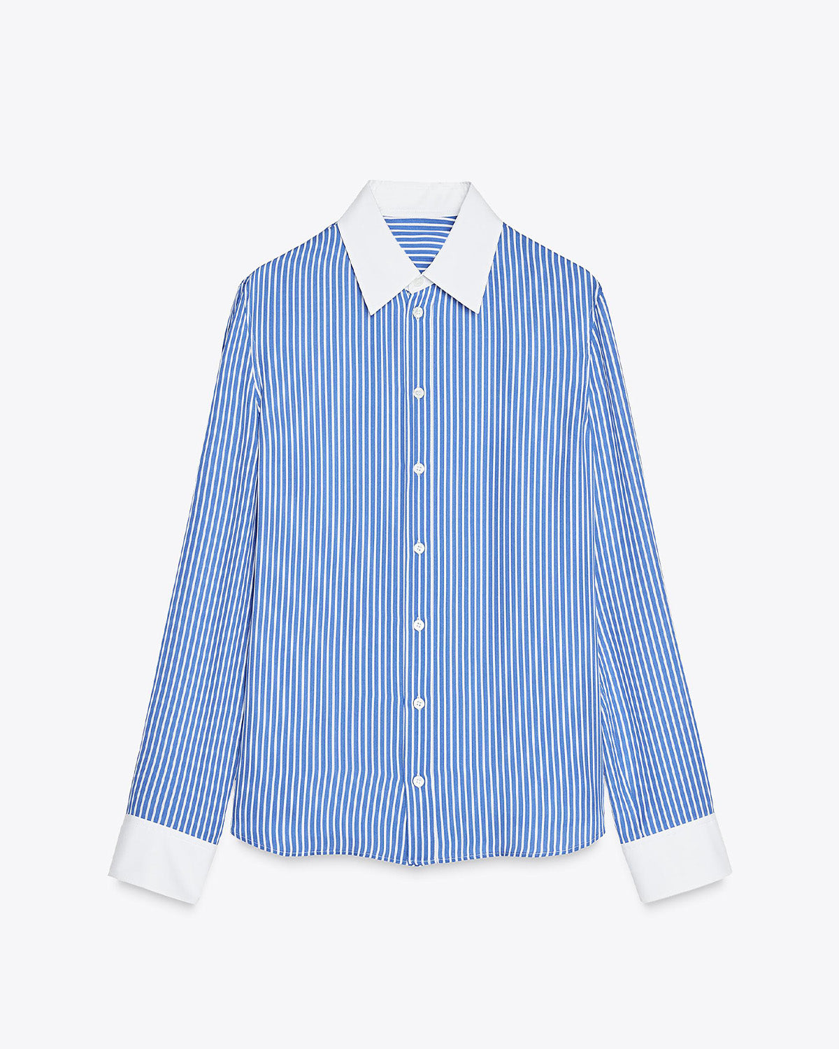 topwear,tops, shirts,casual, formal, semi-formal,minimal, soft girl, summer,woven,polycotton,printed,blue,pinstripes,color block,button,regular fit,shirt,longline,curved hem,shirt collar,full sleeves,cuff sleeves,OY2013, 25060045GG