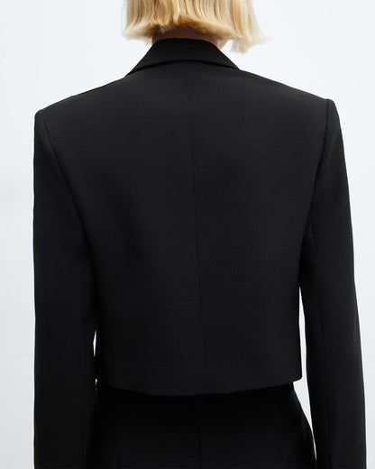 coord sets,bottomwear, topwear,formal, semi-formal, minimal, summer, utilitarian,woven,cotton twill,black,solid,buttons,regular fit top,cropped blazer,waist length top,slit hem,lapel collar,no straps,long sleeves,full sleeves,button up,pants,straight pants,full length,straight hem,mid rise waist,no pockets, OY2175, 25080007GG
