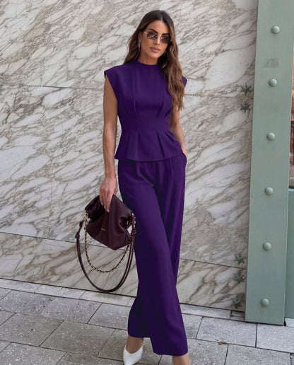 Tailored Linen Blend Top & Pants Co-Ord Set Purple