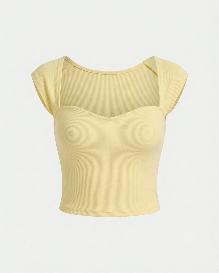 topwear,tops,casual,streetwear,knitted,single jersey,yellow,solid,slim fit,crop,crop,sweetheart neck,cap sleeves	24060027AB, OY647