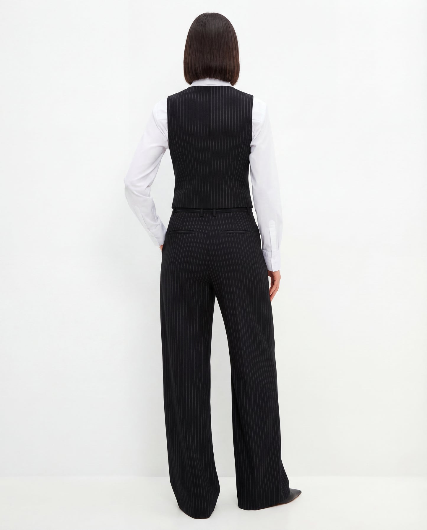 Pinstripe Vest and Wide-Leg Trousers Suit Set