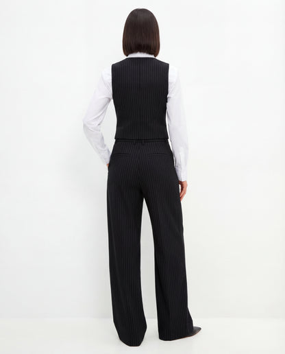Pinstripe Vest and Wide-Leg Trousers Suit Set