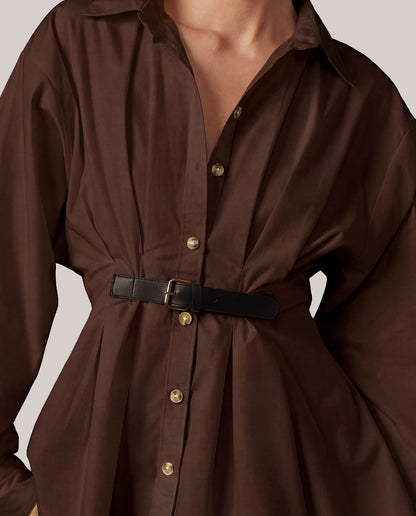 Chocolate Brown Button Down Belted Shirt