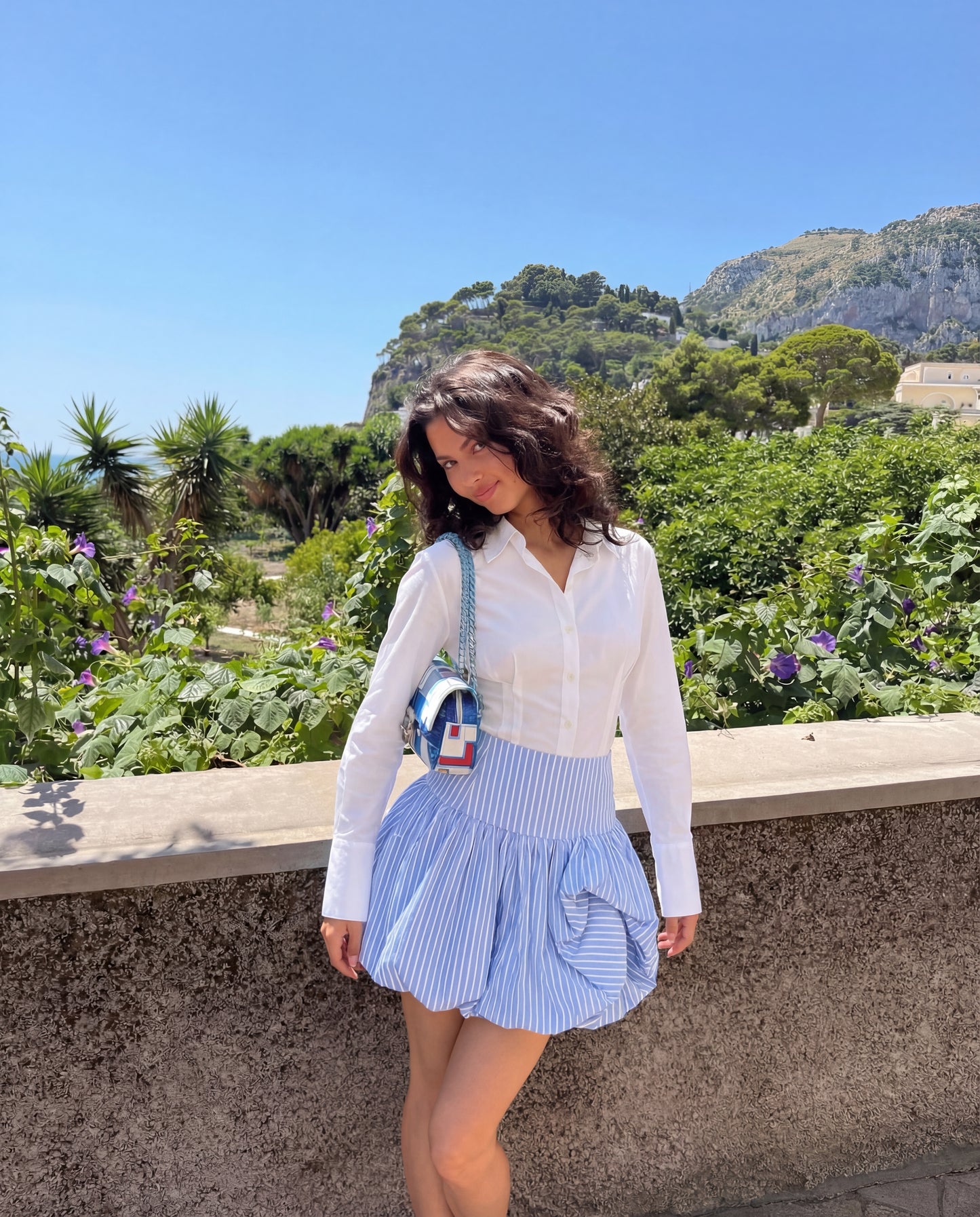 Blue Pinstripes Bubble Skirt