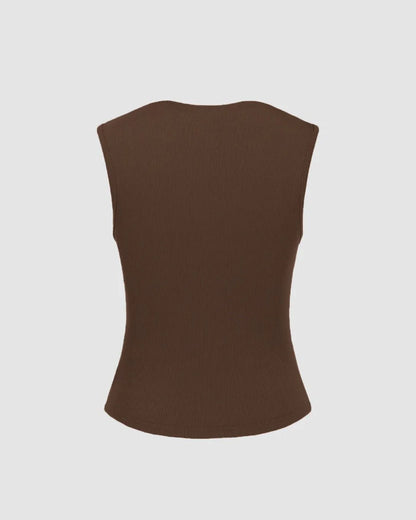 RIBBED CO-ORD SET TOP,brown, casual, coord sets, crew neck, fitted, gathered, knitted, long sleeves, regular, ribbed, skinny fit, solid, stretchable, summer, tops, topwear,ribbed-co-ord-set-top-brown,Color- Brown
Fabric- Ribbed
Fit- Skinny Fit 
Length- Regular
Neck- Crew Neck
Sleeves- Sleeveless
Print- Solid
Details- Gathered waist and neck detail