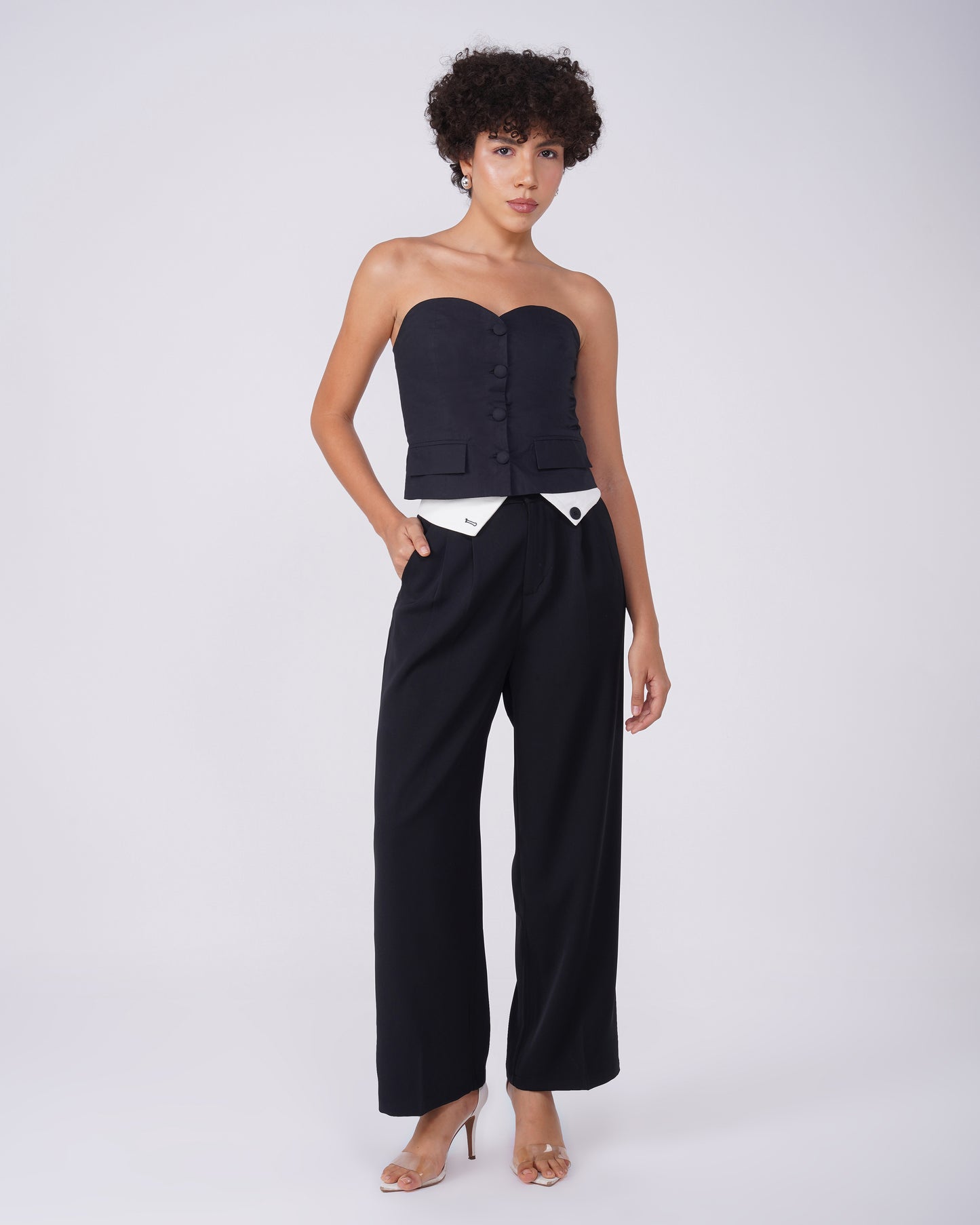 PLEATED PANT,black, bottomwear, casual, full length, high rise, pants, polyester, straight fit, streetwear, summer, wide leg, woven,pleated_pant_black,Color- BlackFabric- PolyesterFit- Relaxed Fit Type- Wide LegLength- Full Length(41in)Waist- High RiseClosure- Zip &amp; ButtonNo. of Pockets- 2Print- SolidDetail- Fabric panel at waist