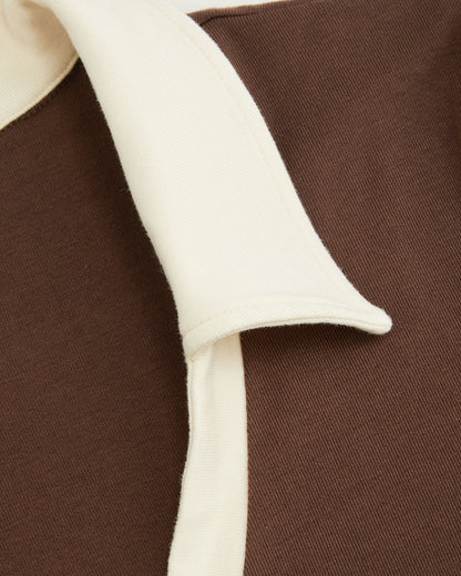 Tipped Collar Ribbed Fitted Top