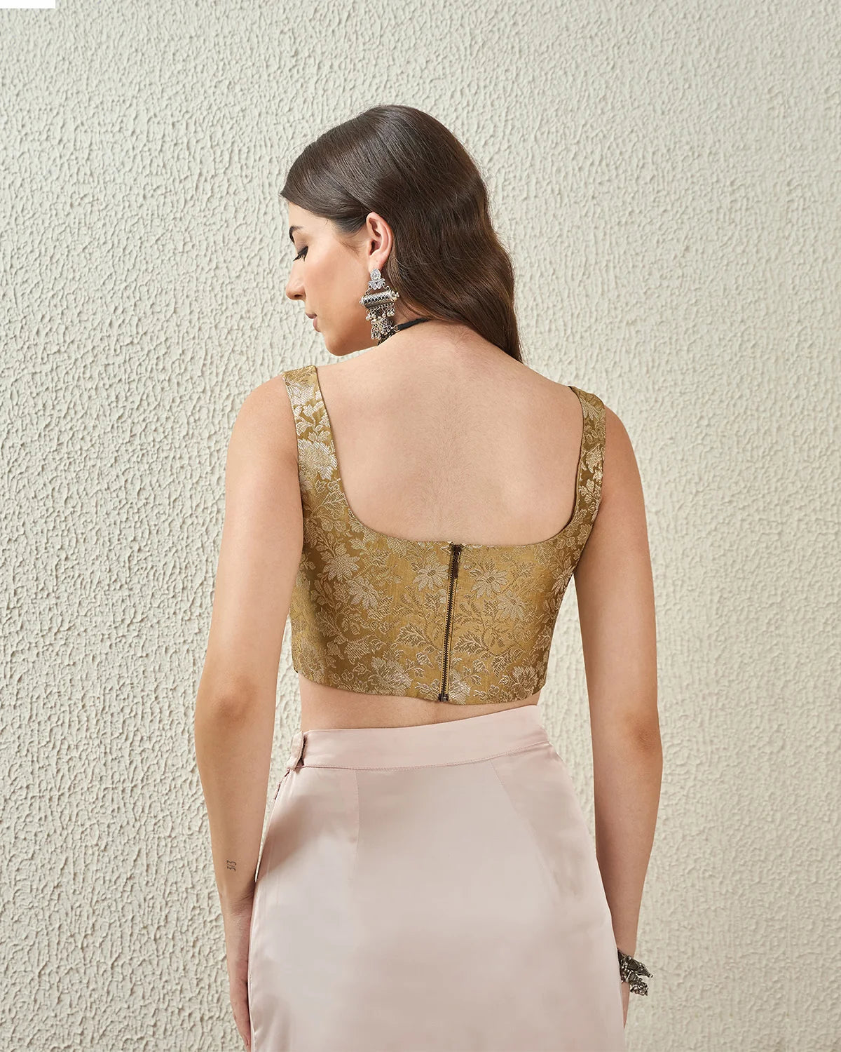 Set of 2 Gold and burgundy Banarasi Brocade Corset Tops