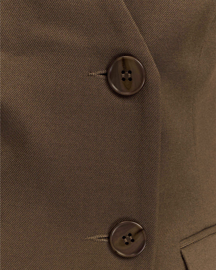 coord sets,bottomwear, topwear,formal, semi-formal, summer,urban fit, genz, minimal,woven,cotton twill,,,brown,solid,double breasted,buttons,regular fit top,waistcoat,longline top,straight hem,v neck,no straps ,no sleeves,sleeveless,button up top,pants,wide leg pants,full length,straight hem,mid rise waist,side pockets,OY3056, 25070026GG