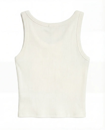 Strawberry beaded Ribbed Tank- white