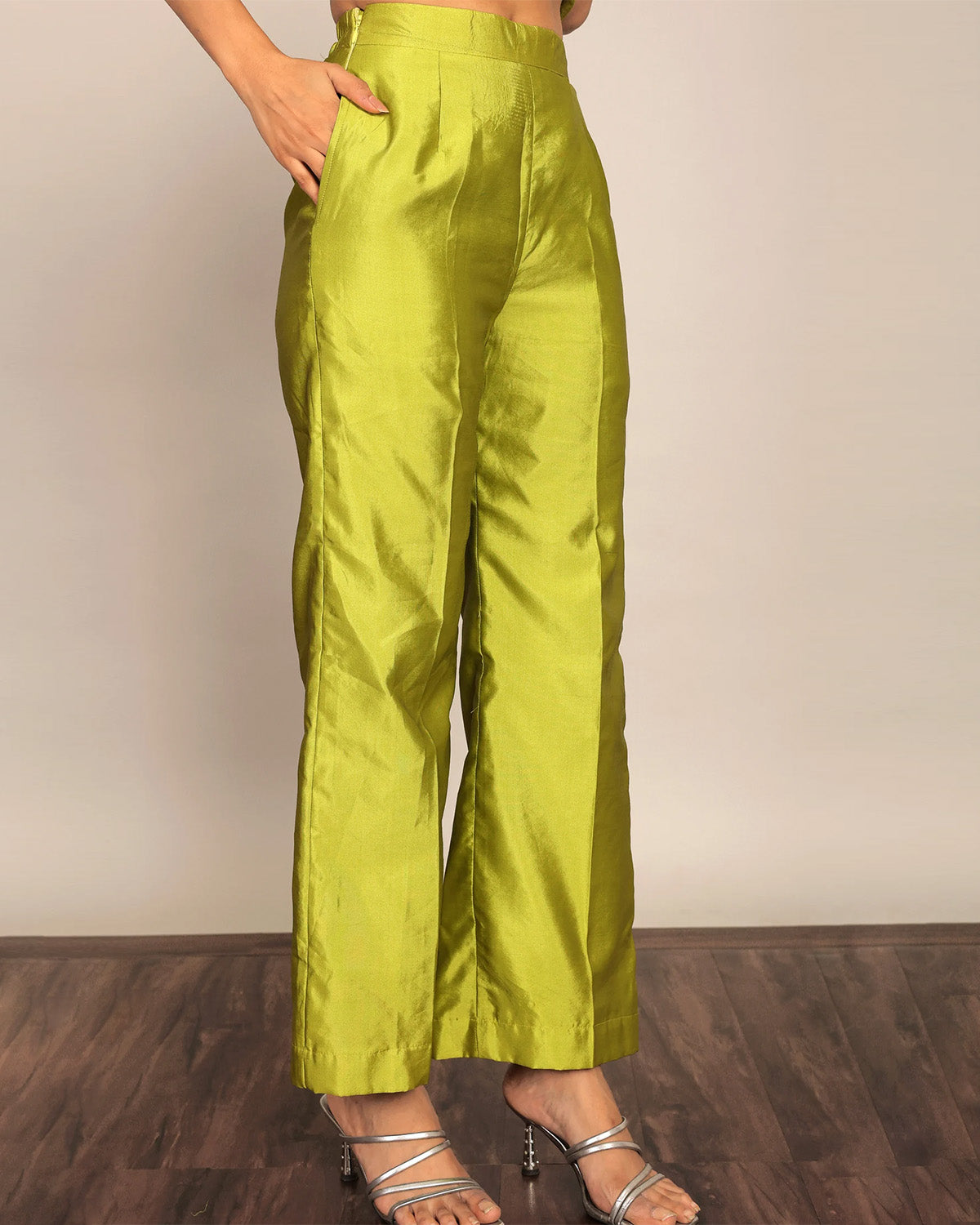 Lime Green Taffeta Top and Pant Co-ord Set