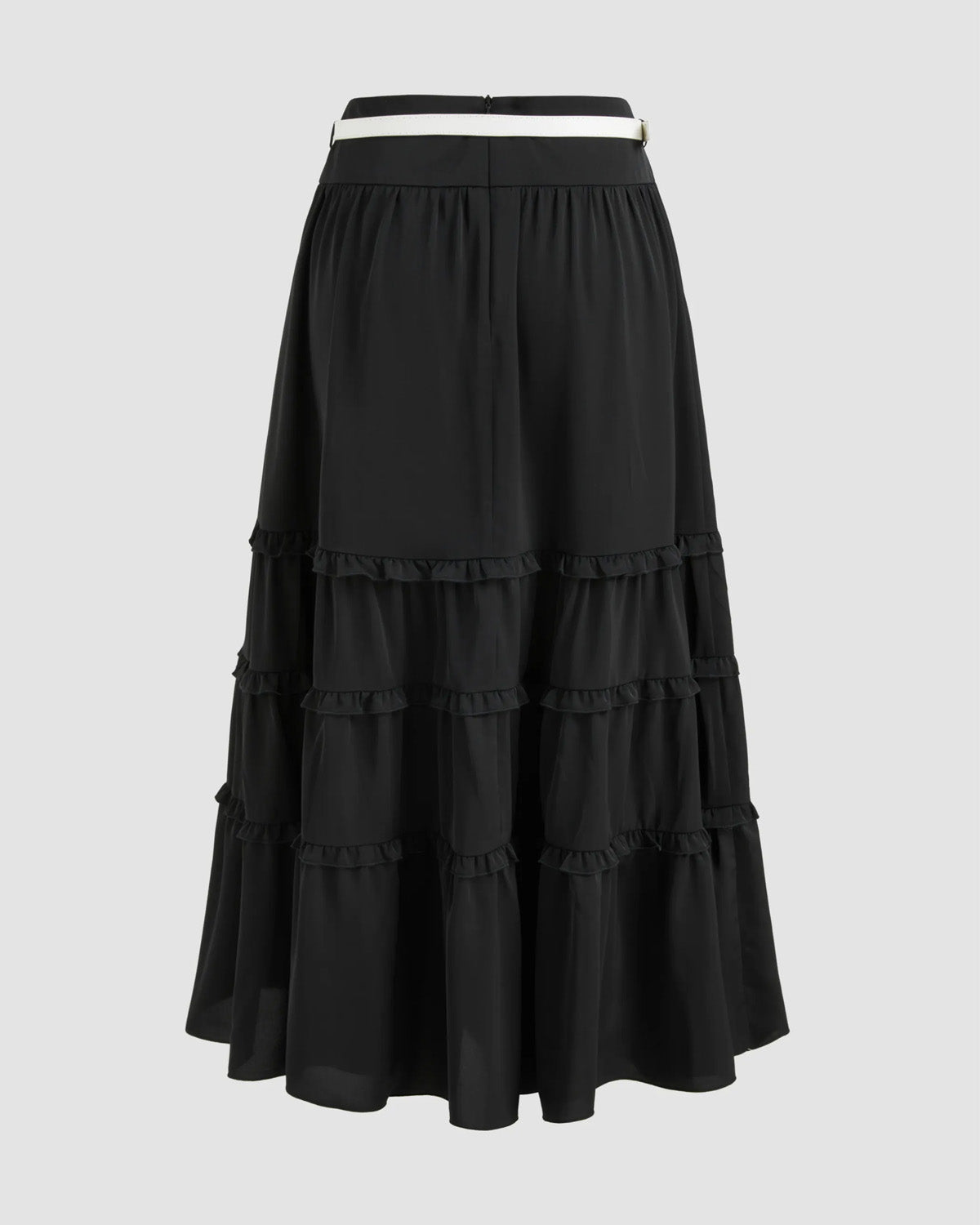bottomwear,skirts,casual, casual chic, vacation,soft girl, summer, vintage, y2k,woven,cotton,gathered, panelling,black,panelled, ruffled,belt,flared fit,flared,full length,flared,mid rise, 25070006GG, OY2073