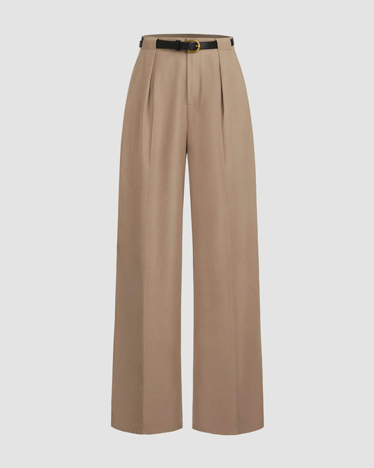 bottomwear,pants,semi-formal,workwear,stretchable,polyester, spandex,beige,pleated,tailored fit,wide leg,full length,high rise, OY975-beige,  25090001GG