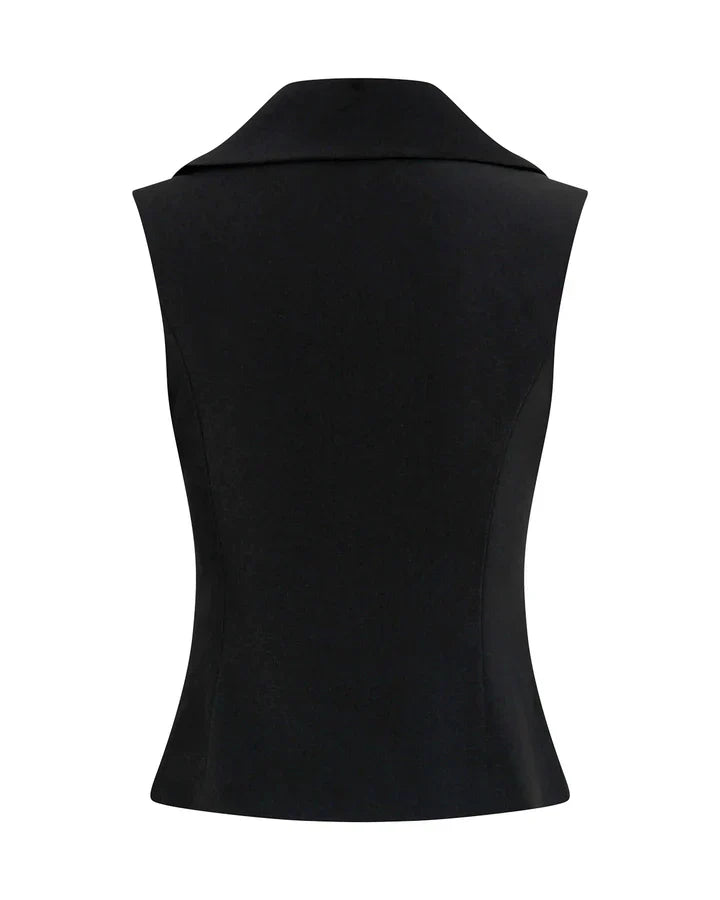 topwear,tops,formal, semi-formal, outdoor events,creative workwear, sophisticated, summer,stretchable,polyester, spandex,black,solid,regular fit,waist coat,waist length,scoop neck,sleeveless,25010062GG, OY1706