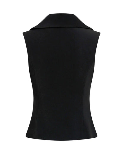 topwear,tops,formal, semi-formal, outdoor events,creative workwear, sophisticated, summer,stretchable,polyester, spandex,black,solid,regular fit,waist coat,waist length,scoop neck,sleeveless,25010062GG, OY1706