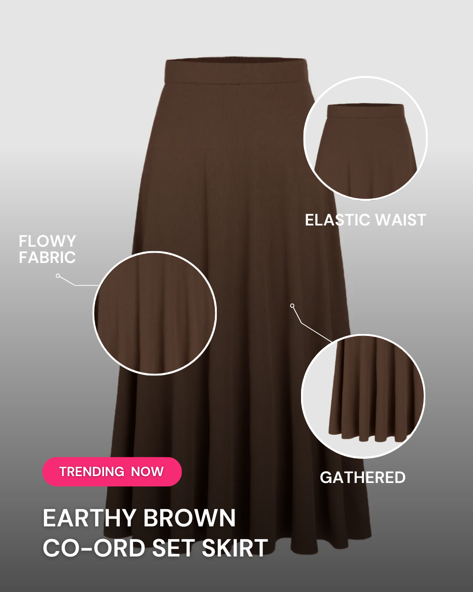 RIBBED CO-ORD SET SKIRT,ankle length, bottomwear, brown, casual, coord sets, high rise, knitted, relaxed fit, ribbed, skirts, streetwear, summer,ribbed-co-ord-set-skirt-brown,Color- Brown
Fit- Relaxed Fit
Length- Midi (38in)
Waist- High Rise
Closure- Elasticated
Fabric- Ribbed
Print/ Pattern- Solid