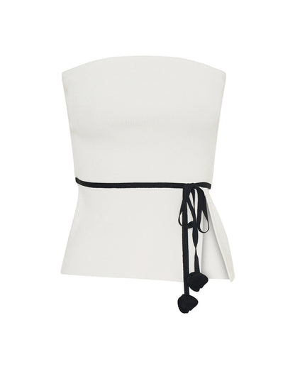 coord sets,bottomwear, topwear,casual chic, vacation, outdoor events,bold, minimal, summer, streetwear, utilitarian,knitted,ribbed,white,solid,slit,drawstring,skinny fit top,bandeau,waist length top,slit hem,off shoulder,no straps,no sleeves,no sleeves,skirts,Pencil Skirt,full length,straight hem,mid rise waist,no pockets, OY2176, 25080008GG