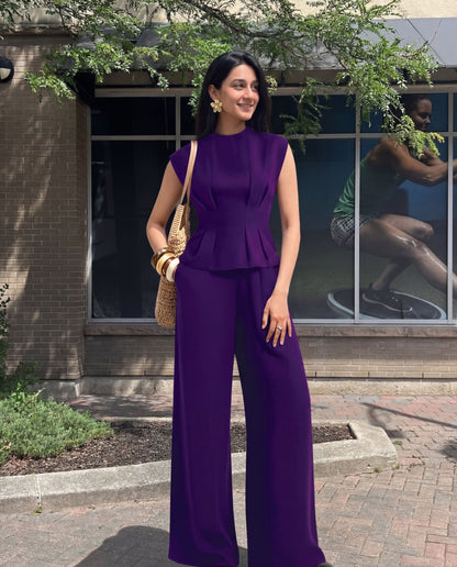 Tailored Linen Blend Top & Pants Co-Ord Set Purple