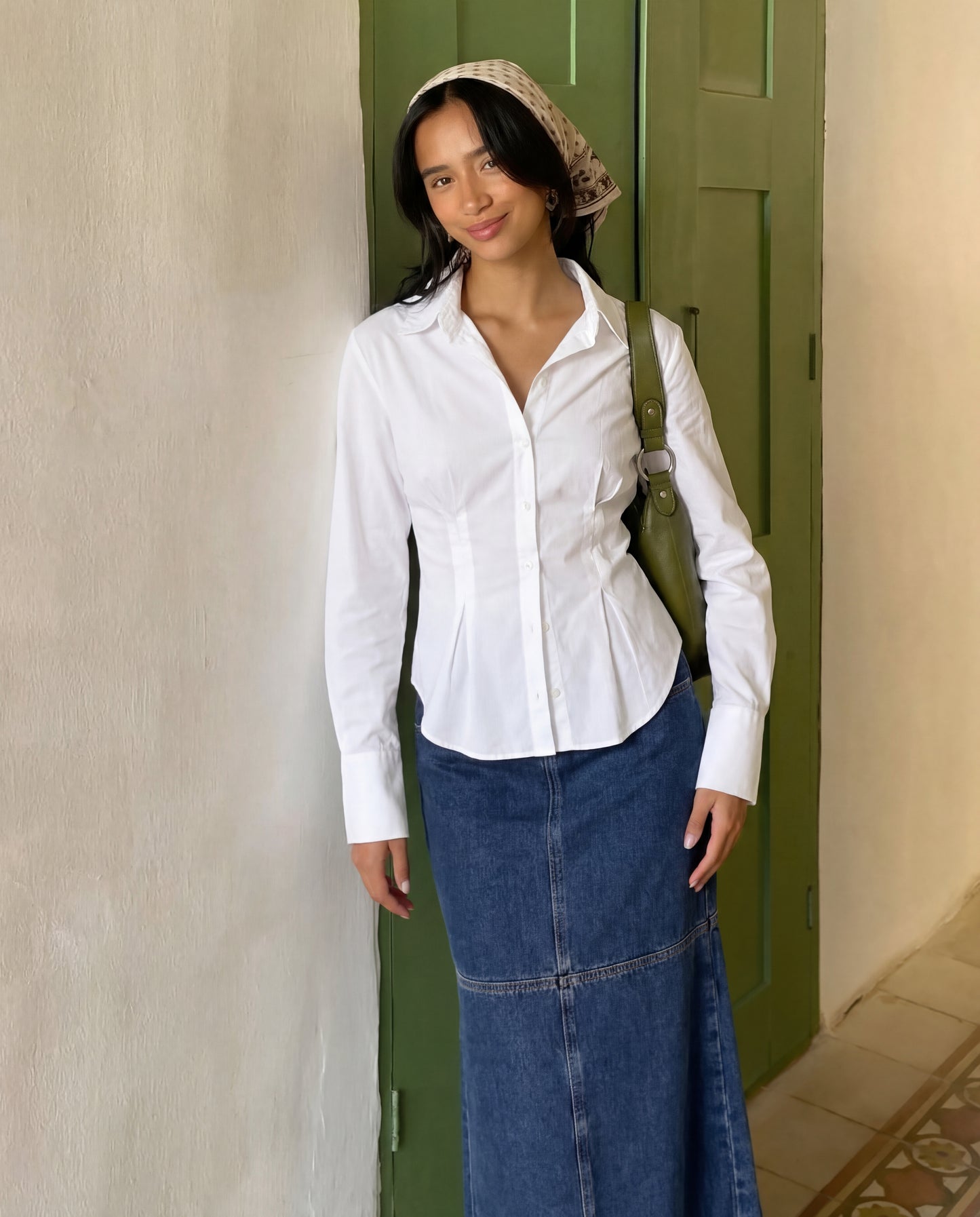 White Buttoned Flared Hem Shirt