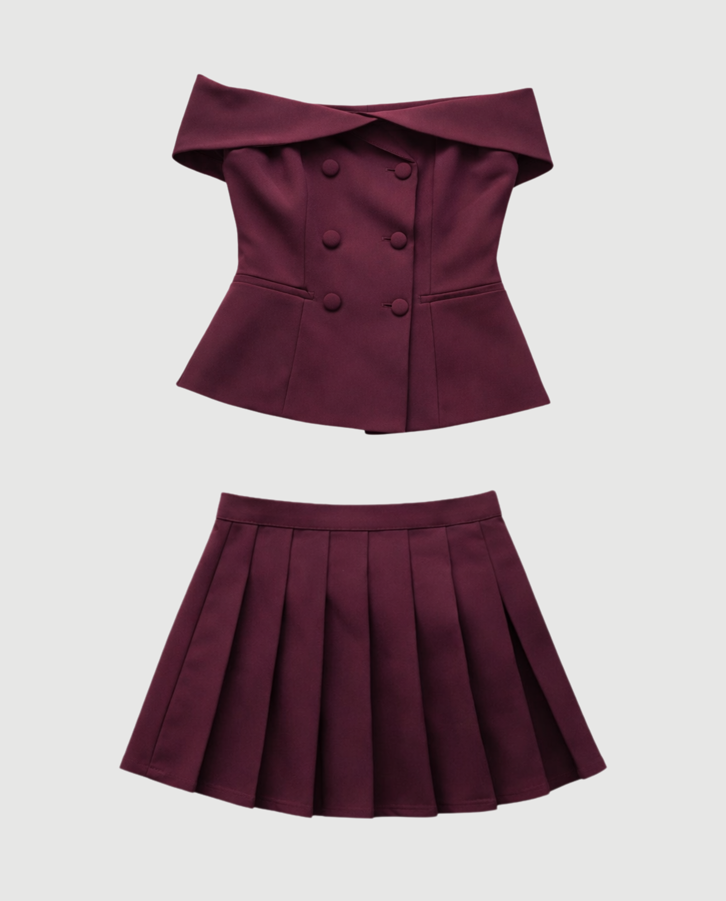 Off Shoulder Top And Pleated Skirt Set