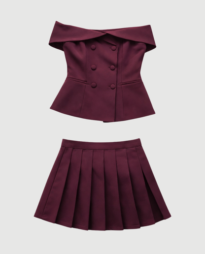Off Shoulder Top And Pleated Skirt Set