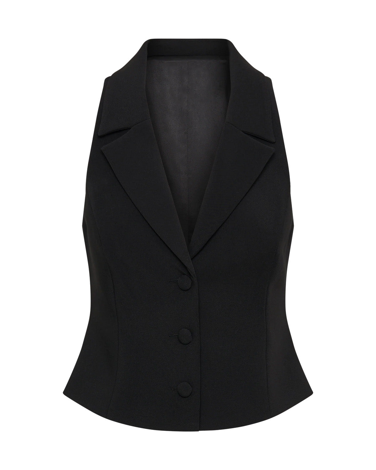 topwear,tops, waist coat,formal, semi-formal, outdoor events,creative workwear, minimal, summer,stretchable,polyester, spandex,black,solid,tailored fit,waist coat,waist length,lapel collar,sleeveless,25010064GG, OY1708