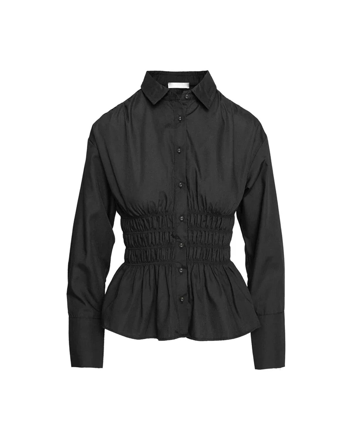 topwear,tops,casual, outdoor events,minimal, summer, streetwear,knitted,cotton,black,solid,ruched,button,slim fit,shirt,regular length,curved hem,collared,long sleeveless, OY1923, 25060028GG