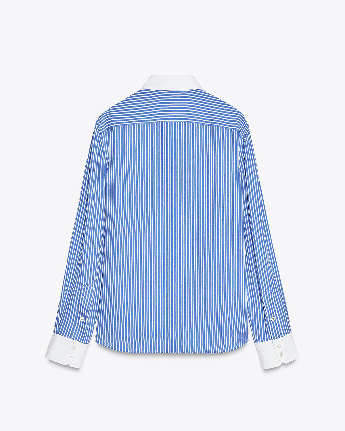 topwear,tops, shirts,casual, formal, semi-formal,minimal, soft girl, summer,woven,polycotton,printed,blue,pinstripes,color block,button,regular fit,shirt,longline,curved hem,shirt collar,full sleeves,cuff sleeves,OY2013, 25060045GG