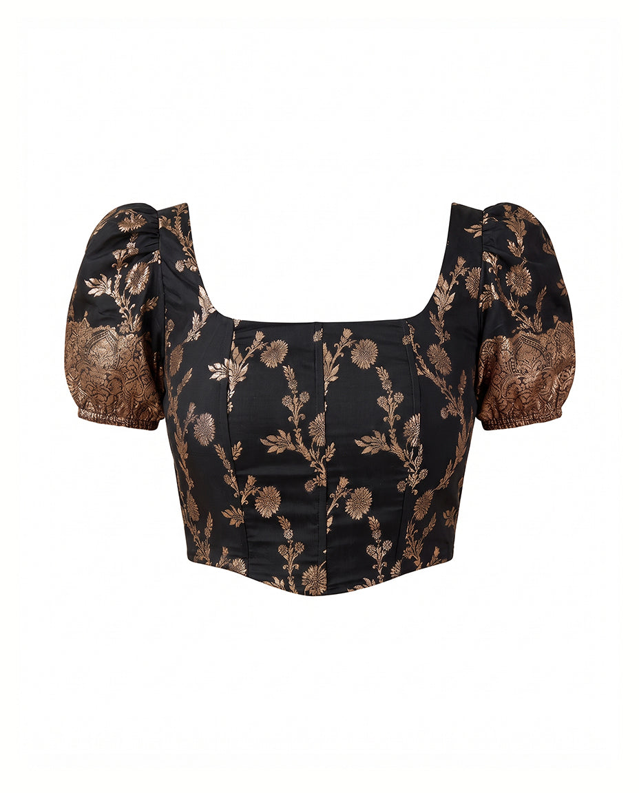 Paro Puff Sleeve Black Corset Top