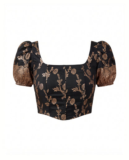 Paro Puff Sleeve Black Corset Top