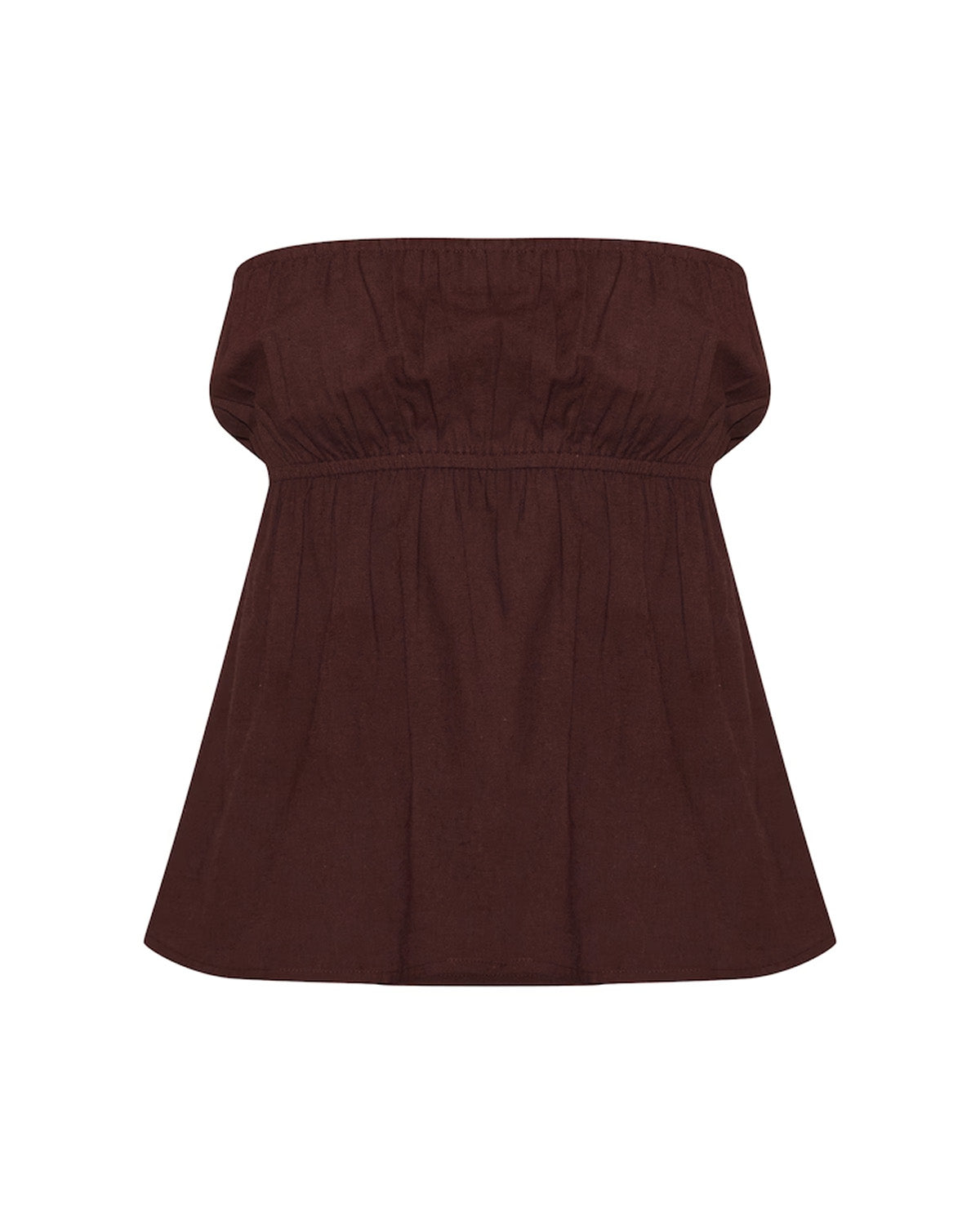 coord sets,bottomwear, topwear,casual chic, vacation, outdoor events, summer,urban fit, genz,woven,cotton,gathers,dark brown,solid,gathers,,,fit and flare fit,bandeau,waist length top,flared hem,off shoulder,no straps ,no sleeves,sleeveless,slip on,pants,wide leg pants,full length,straight hem,mid rise waist,side pockets, OY3058, 25070027GG