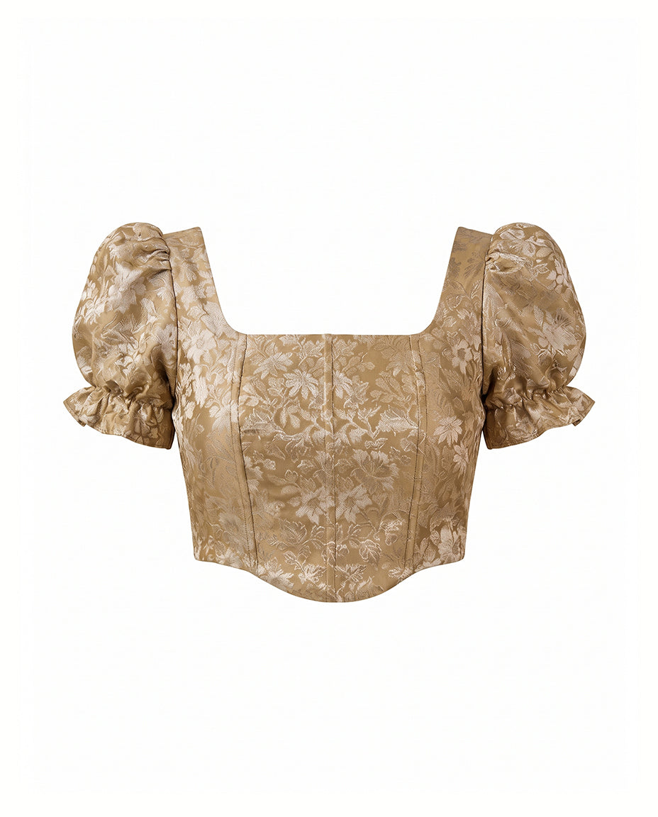 Paro Puff Sleeve Gold Corset Top