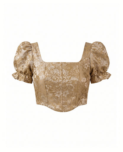 Paro Puff Sleeve Gold Corset Top