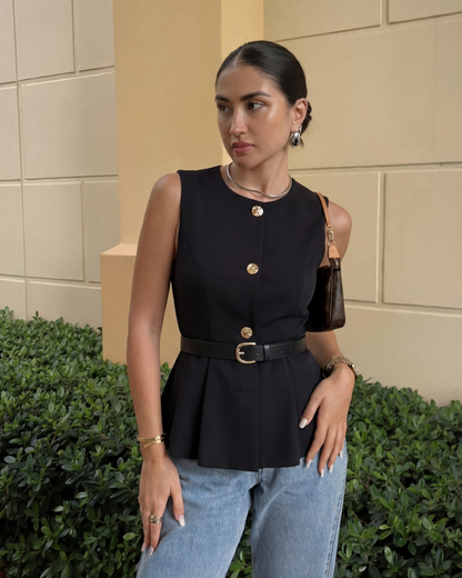 Gold Accent Vest In Black