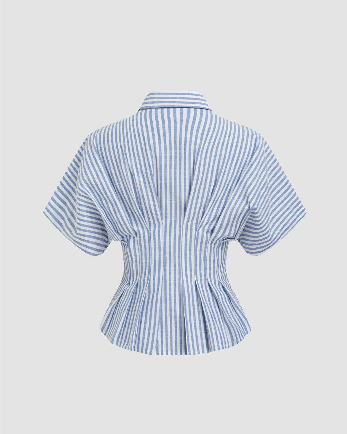 topwear,tops,casual, outdoor events,minimal, summer, streetwear,woven,linen,printed,blue,color block, pinstripes,pleated, pinstripes,button,tailored fit,fit and flare,waist length,curved hem,shirt collar,batwing sleeve,short sleeves	25060048GG,OY2016