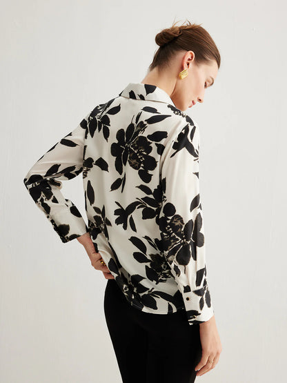Ivory & Black Leaf's Print Satin Shirt