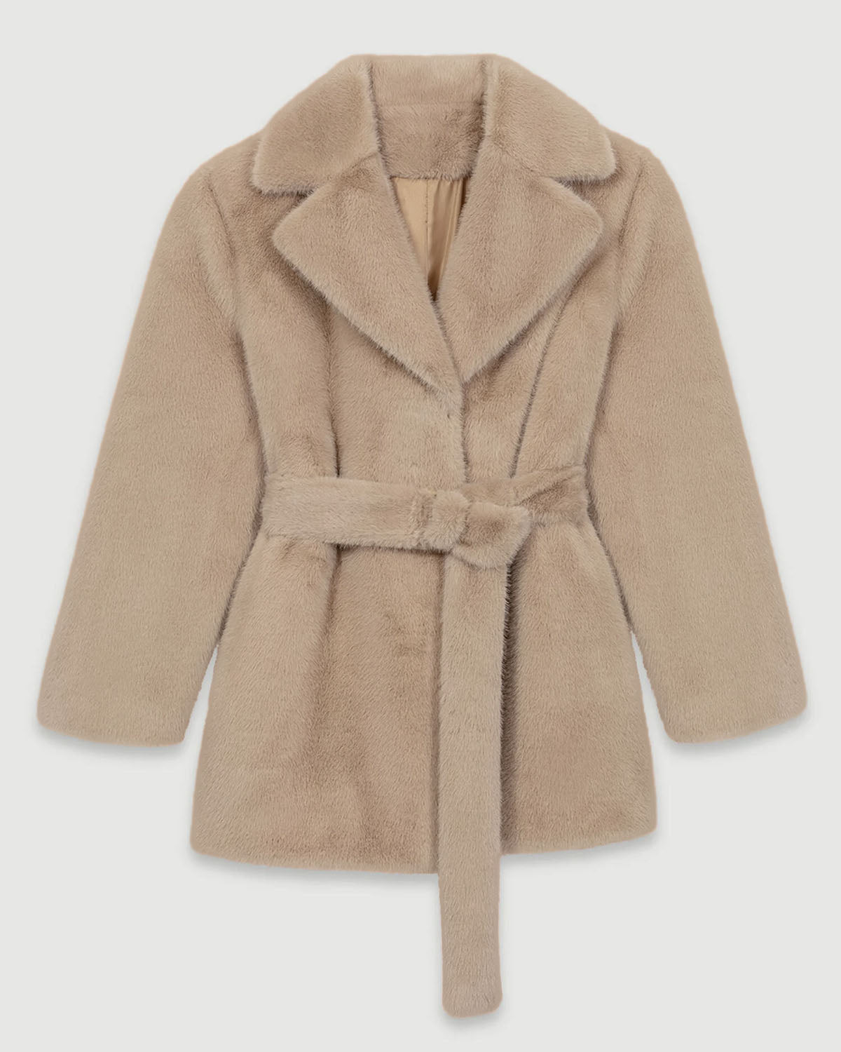 outer wear,coats,casual, outdoors,minimal, streetwear, winter wear,woven,fur,beige,solid,textured,relaxed fit,single breasted,longline,straight,lapel collar,set in sleeve,long sleeves,OY2257	25090067GG