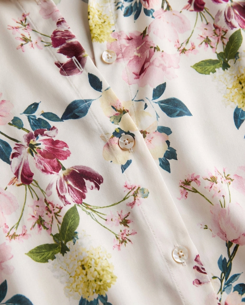White & Multicolor Florals Satin Shirt